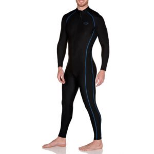 Men Full Body Swimsuit Sun Guard Stinger Suit (Black Blue Stripes)